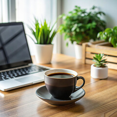 Obraz premium Morning coffee at the office desk