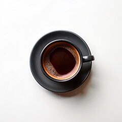 Hot black coffee on white surface