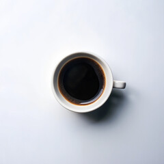Top view of black coffee on white background