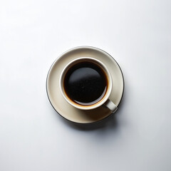 Top view of black coffee on white background