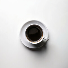Top view of black coffee on white background