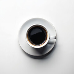 Top view of black coffee on white background