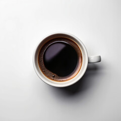 Top view of black coffee on white background