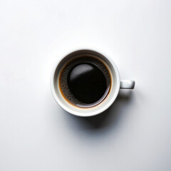 Top view of black coffee on white background