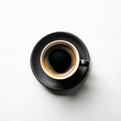 Top view of black coffee on white background