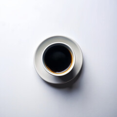 Top view of black coffee on white background