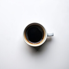 Top view of black coffee on white background