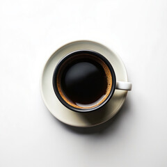 Top view of black coffee on white background
