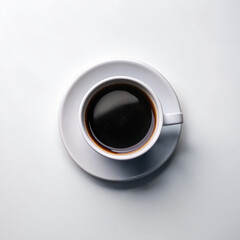 Top view of black coffee on white background
