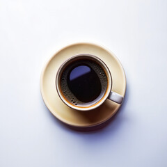 Top view of black coffee on white background