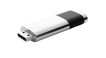 Silver and black USB flash drive isolated PNG with Transparent Background