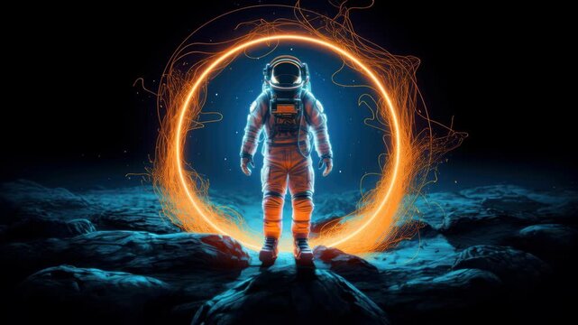 Journey through cosmic wonders with an astronaut in a glowing portal - Powered by Adobe