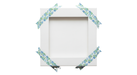 White frame attached to the background with decorative washi tape isolated PNG with Transparent Background