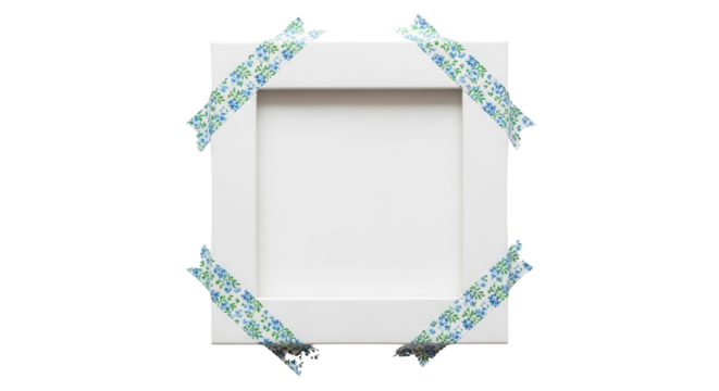 White frame attached to the background with decorative washi tape isolated PNG with Transparent Background - Powered by Adobe