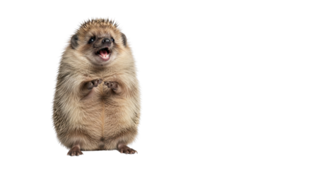 European hedgehog standing on hind legs isolated PNG with Transparent Background