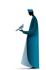 Silhouette of a figure in blue holding a bird, representing hope and resilience in challenging times