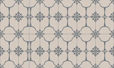 Fototapeta premium Seamless vintage geometric patterned tiles with a subtle grey and beige color palette image photo