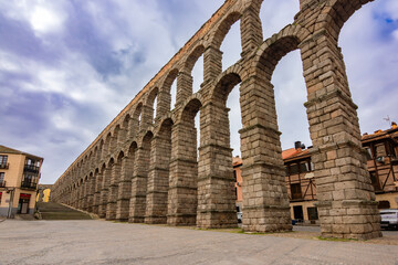 Ancient Roman aqueduct of Segovia in Spain