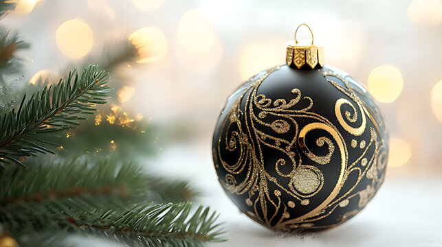 A close-up of an elegant black and gold swirled