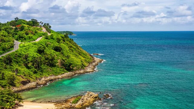 Time lapse panoramic blue ocean view  at Prom Thep cape in Phuket