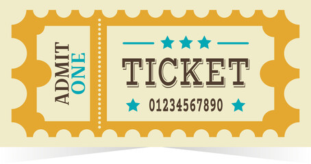 Retro paper ticket template. Admission to movie party, circus and other venues. Vintage label design. Vector illustration