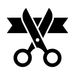 scissors cutting ribbon glyph icon symbolizing grand opening, success, and new beginnings