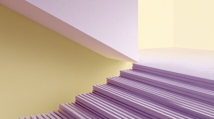 Pastel stairs ascend in a minimalist architectural design with soft lighting.