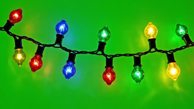 Festive holiday lights shimmering with vibrant colors, creating a joyful, animated atmosphere for seasonal celebrations and cheerful decorations