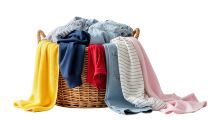 Laundry basket full of clean clothes isolated PNG with Transparent Background