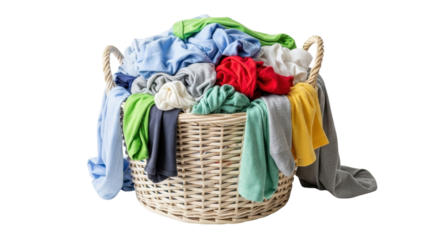 Laundry basket filled with colorful clothes isolated PNG with Transparent Background