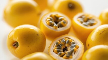 Yellow fruit with seeds closeup
