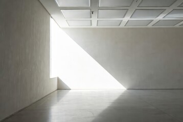 Fototapeta premium Empty concrete room with natural light creating diagonal shadow. Minimalist interior space for architecture, design, and art exhibition. Trend color year 2026.
