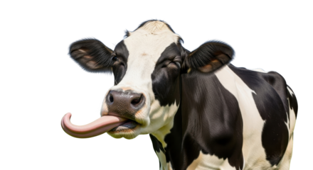 Cow sticking out its long tongue isolated PNG with Transparent Background