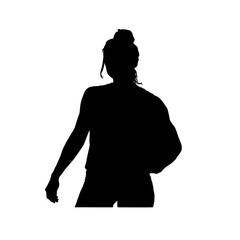 Silhouette of a female athlete holding a ball on white background