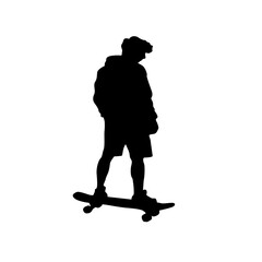 Silhouette of a teenager skateboarding on a white background