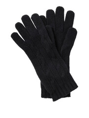 A pair of black knitted winter gloves with a textured pattern isolated on transparent background