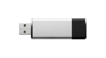 Silver and black USB flash drive isolated PNG with Transparent Background