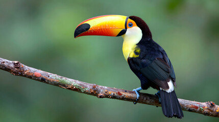 Naklejka premium Toucan perched on colorful tropical branches vivid portrait