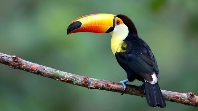 Toucan perched on colorful tropical branches vivid portrait