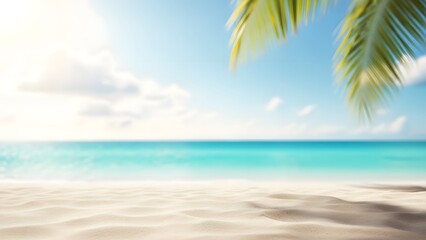 Obraz premium Tropical beach paradise with palm leaves and turquoise water
