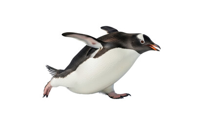 Naklejka premium Gentoo penguin walking with open beak isolated PNG with Transparent Background