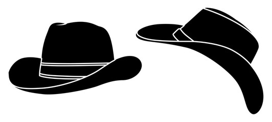 Cowboy Hat Silhouette Set. Western Style Hat Vector Collection