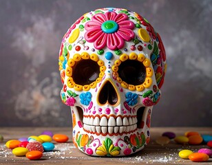 Vibrant and Festive Sugar Skull for Day of the Dead Celebration artfully displayed