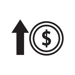 Obraz premium Black upward arrow next to dollar coin icon growth