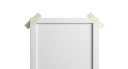 Blank white frame with tape isolated PNG with Transparent Background