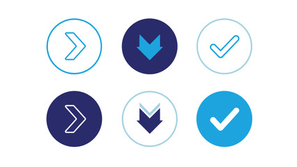 Fototapeta premium Vector illustration of Set of simple arrow and check mark icons minimalist flat vector design elements for user interface and app development isolated on white b