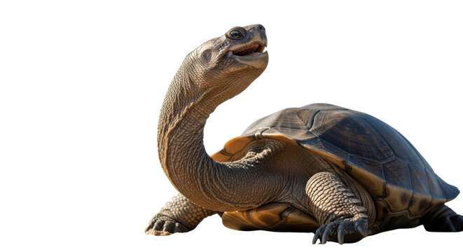 Long necked turtle looking upwards isolated PNG with Transparent Background