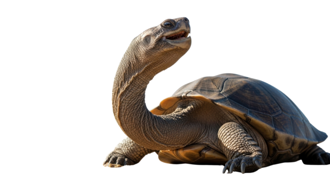 Long necked turtle looking upwards isolated PNG with Transparent Background