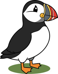 Cute Atlantic Puffin Colorful Seabird - Animal Character Illustration Isolated on Transparent Background