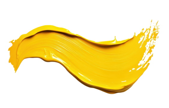 Shiny yellow liquid brush strokes PNG, isolated on transparent background.